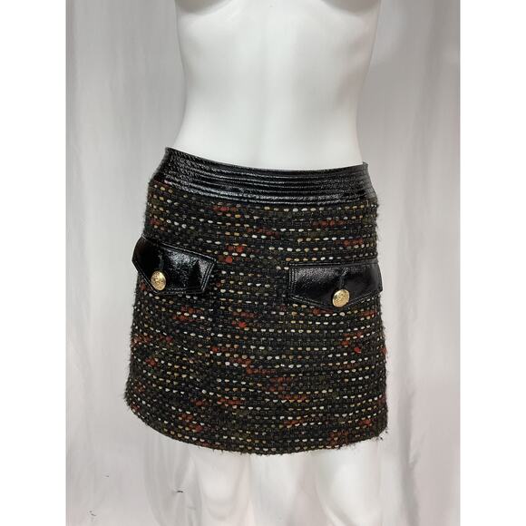 Veronica Beard 'Lucy' Black Tweed Leather Trim Mini Skirt Size 4 - Picture 2 of 5